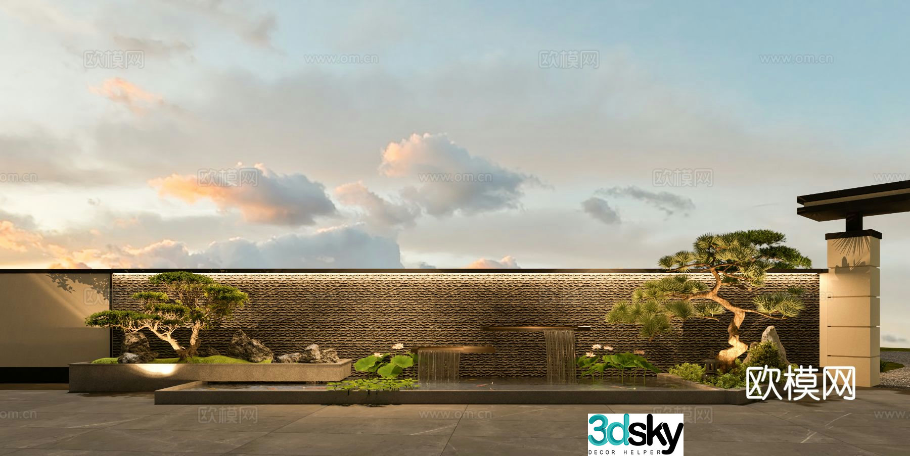New Chinese style water feature wall rockery water feature 3D model