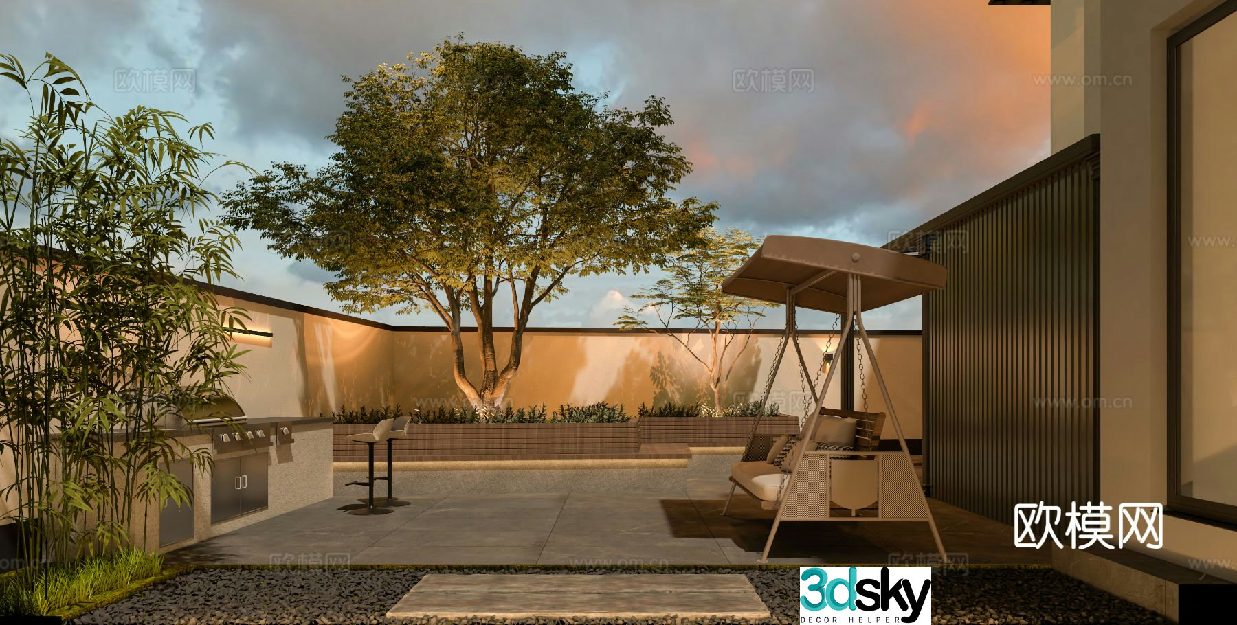 Modern courtyard landscape 3d model