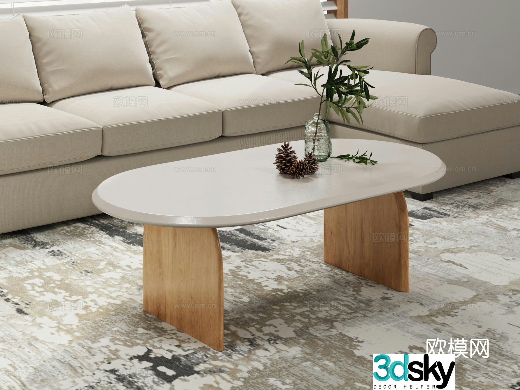 Modern slate coffee table 3d model
