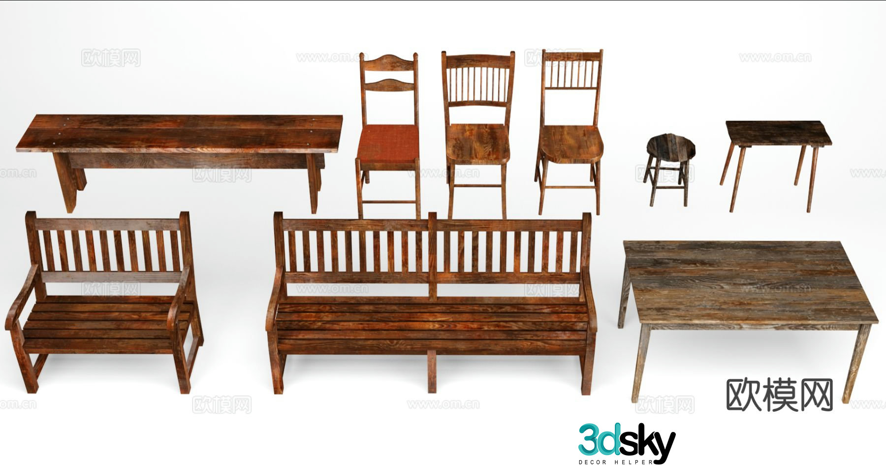 bench stool table dining chair outdoor chair 3d model