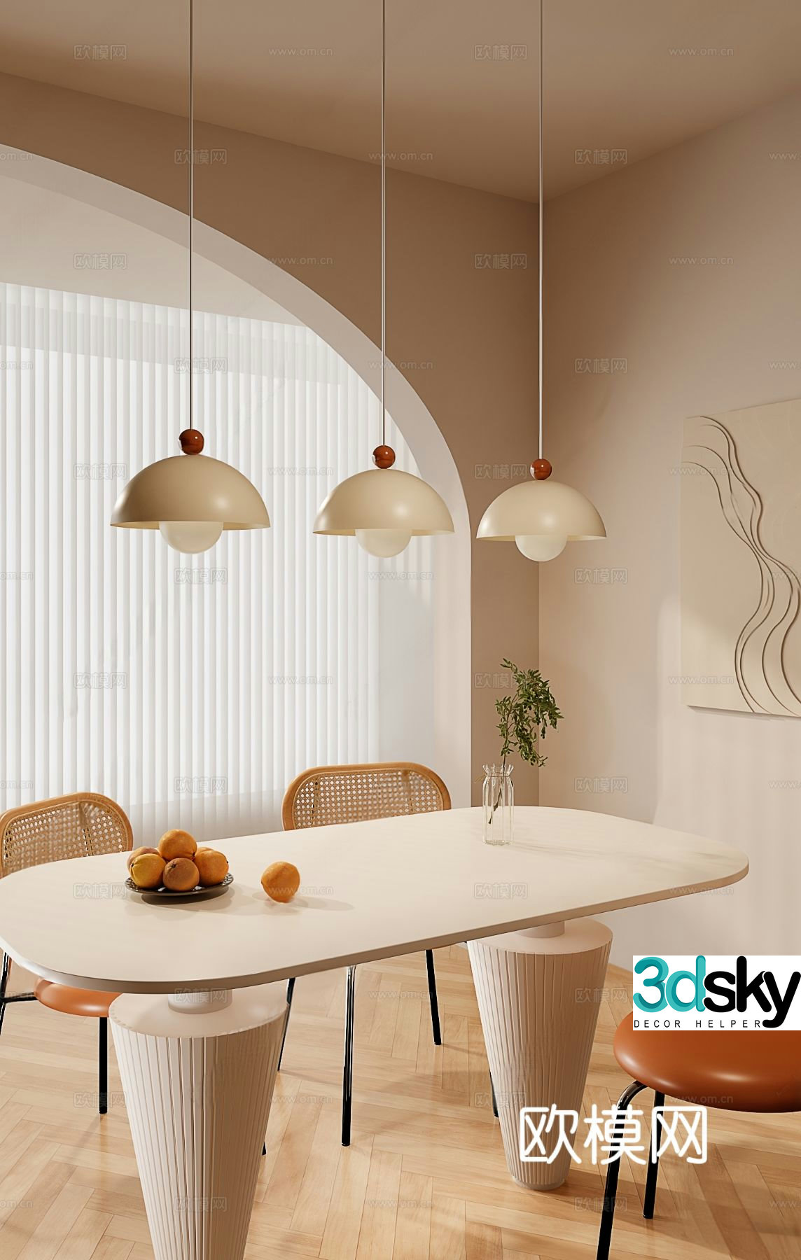 Cream style chandelier restaurant chandelier 3d model