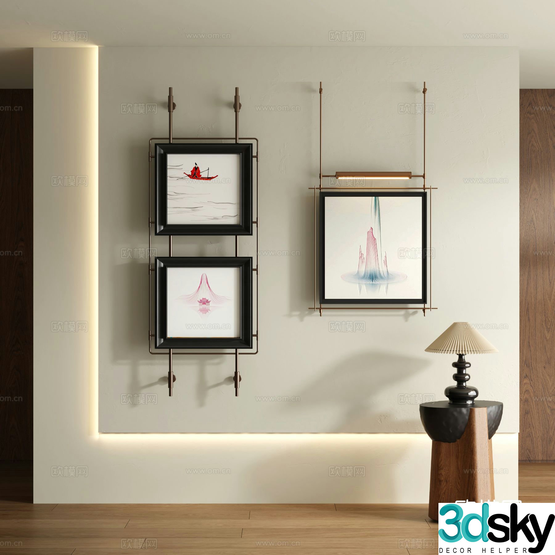 Medieval style landscape painting decorative painting 3d model