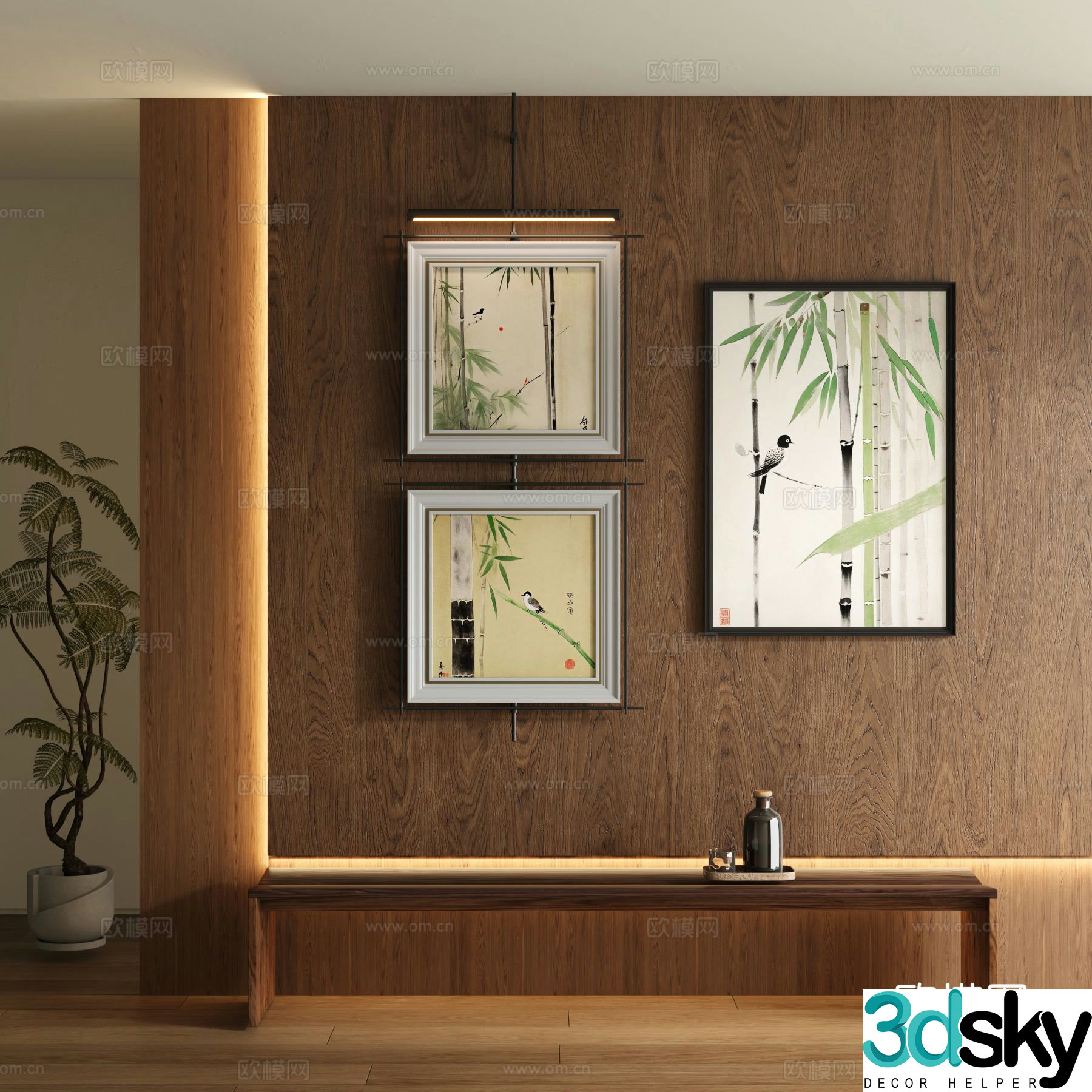 New Chinese style decorative painting bamboo hanging painting 3d model