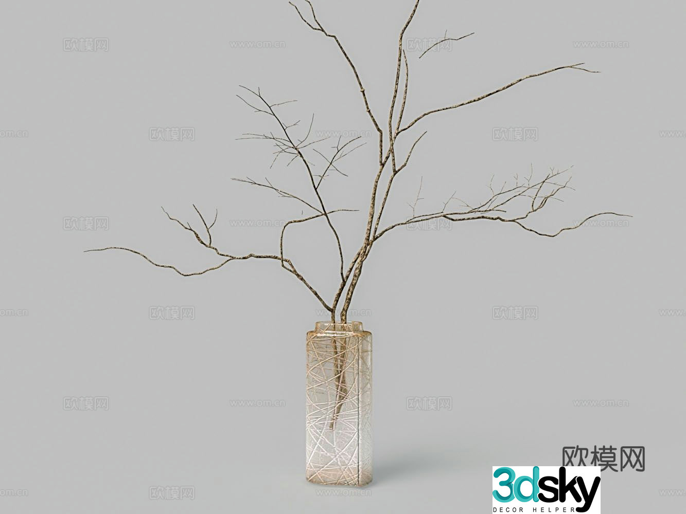 Modern gradient vase dry branches floral 3d model