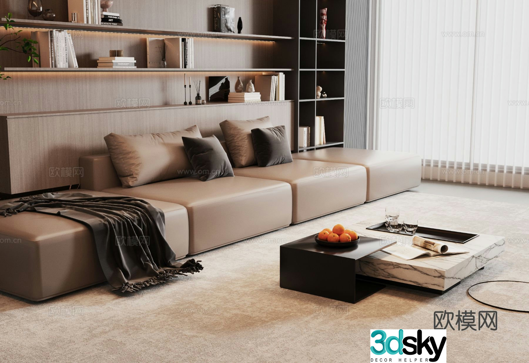 multi-person sofa leather sofa 3d model