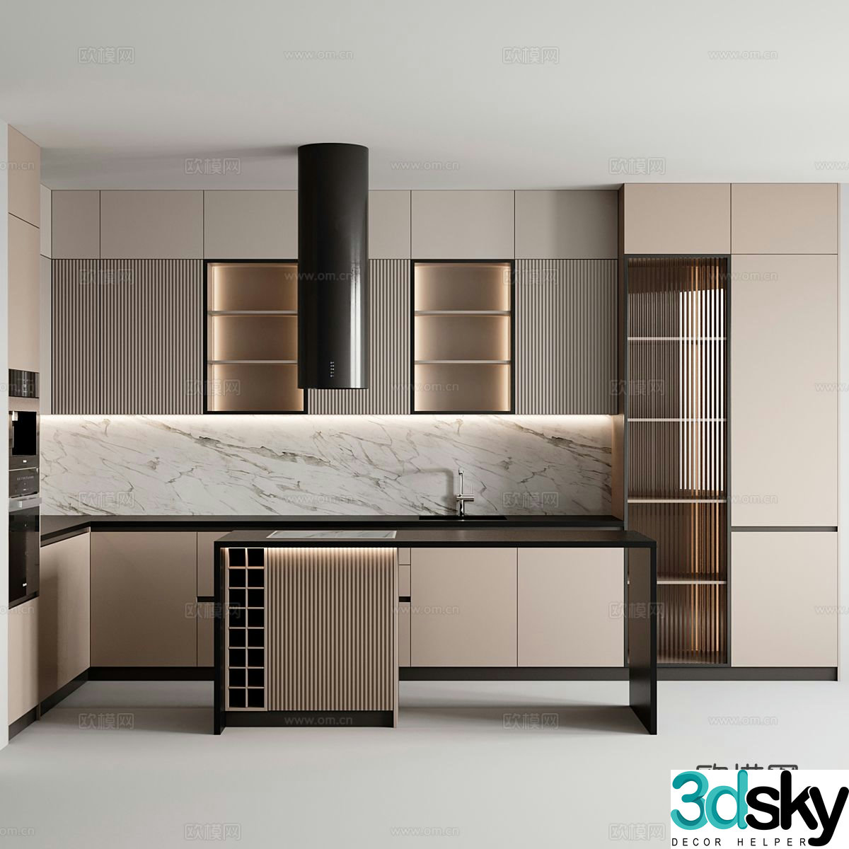 Modern island kitchen 3d model