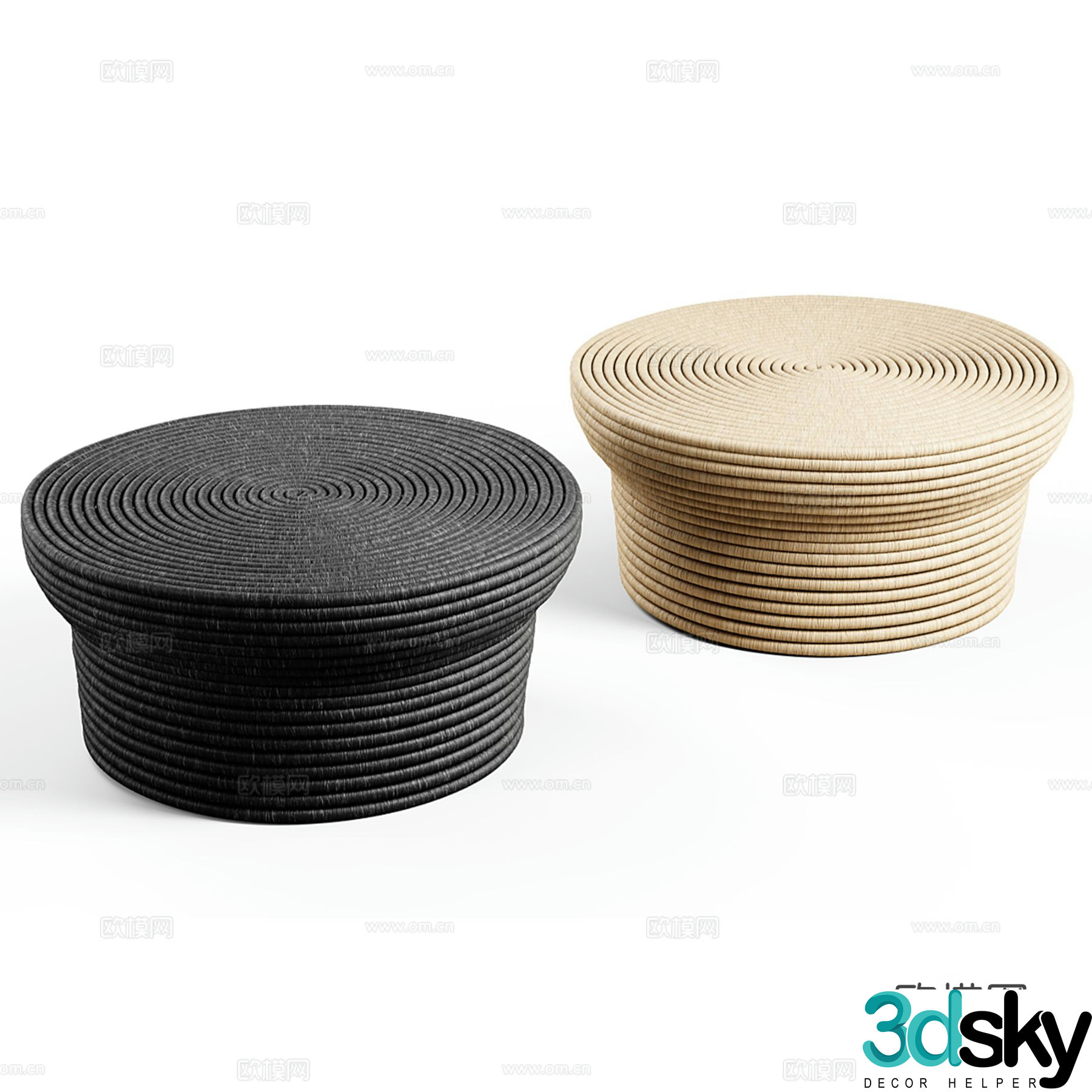 Rattan low stool sofa stool round stool 3D model