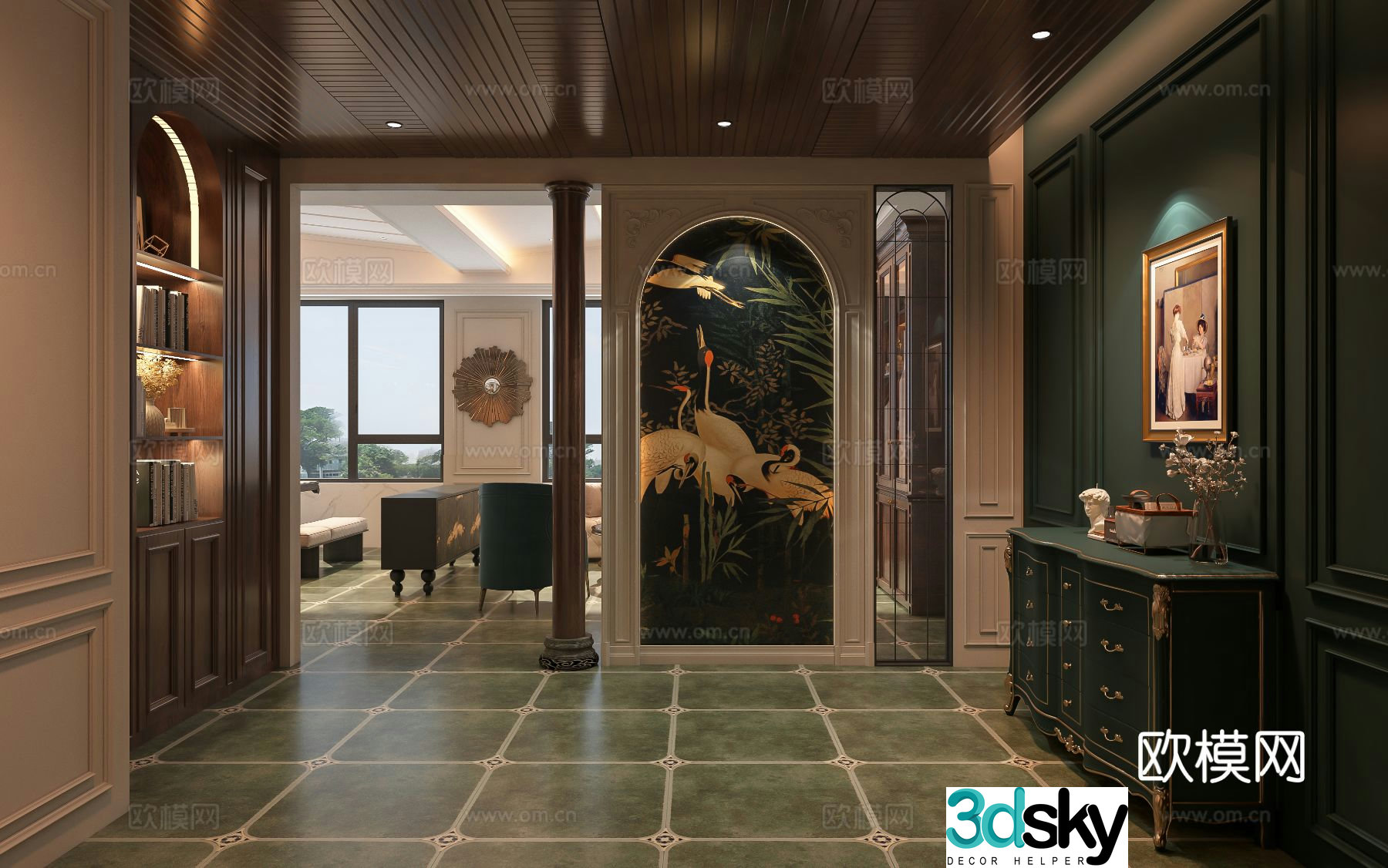 American-style entrance hall entrance hall aisle 3D model