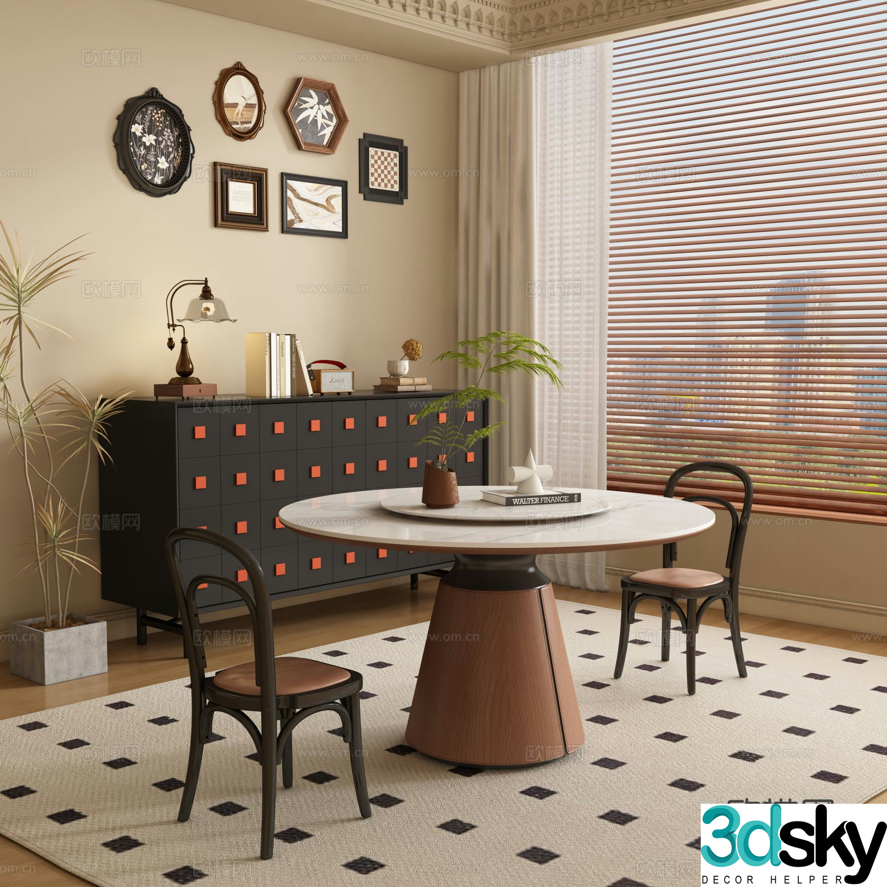 Medieval style dining table and chairs 3d model