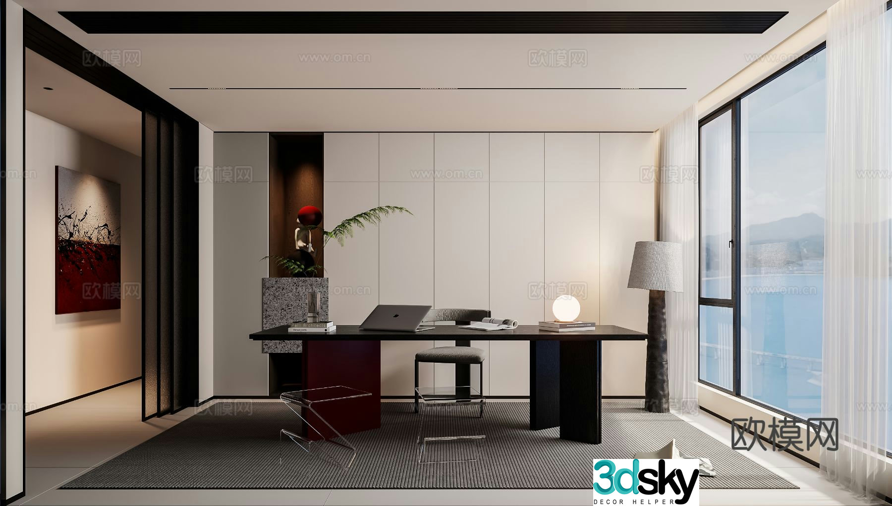Modern study room 3d model