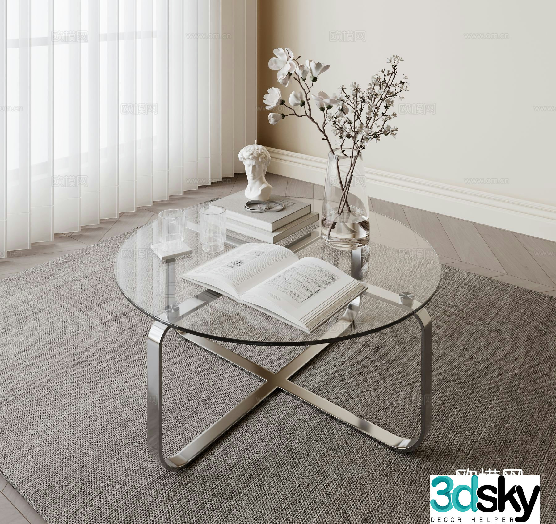 Round coffee table glass coffee table 3d model