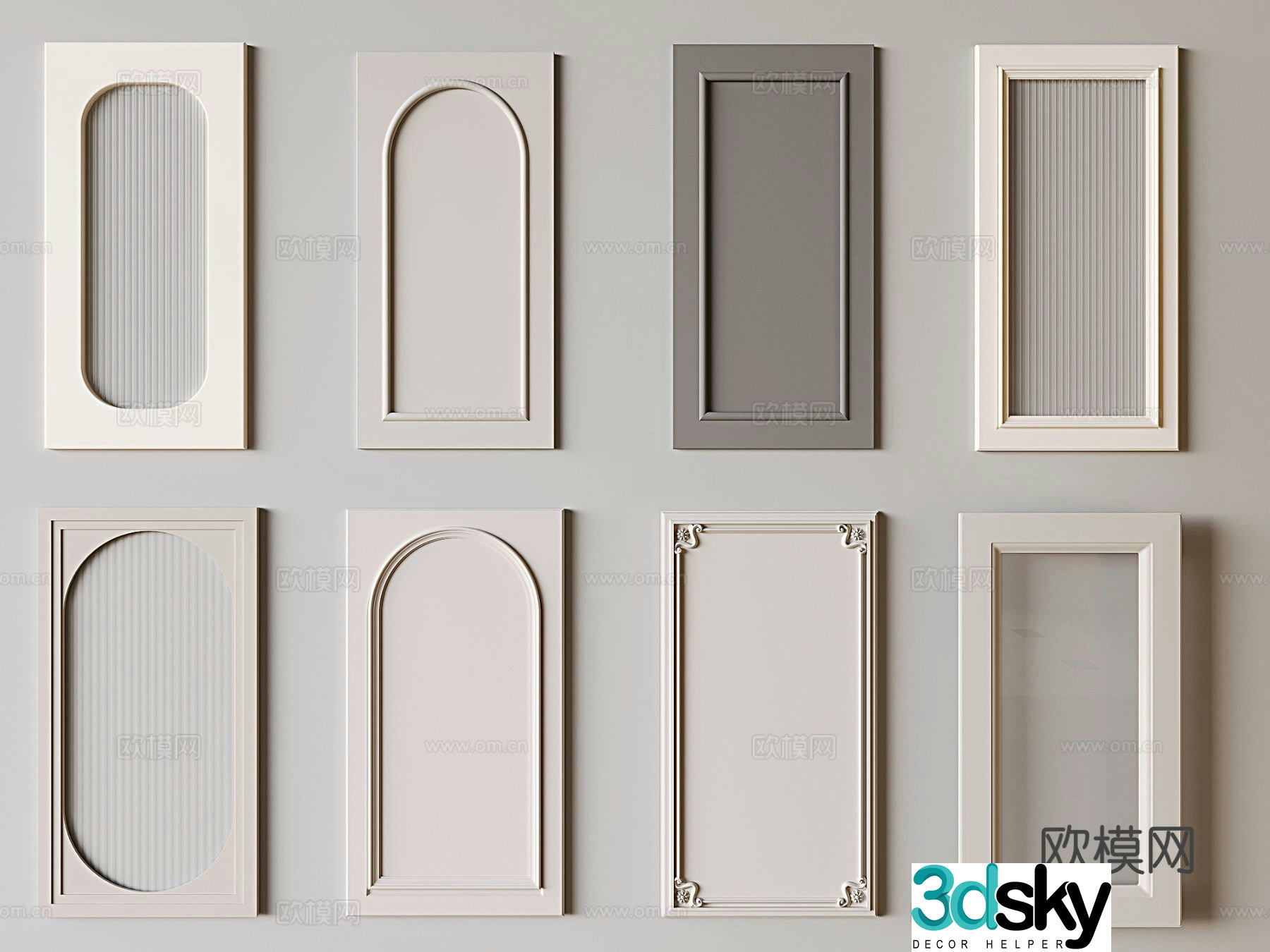 Cream style wardrobe door Changhong glass cabinet door solid wood door panel 3D model