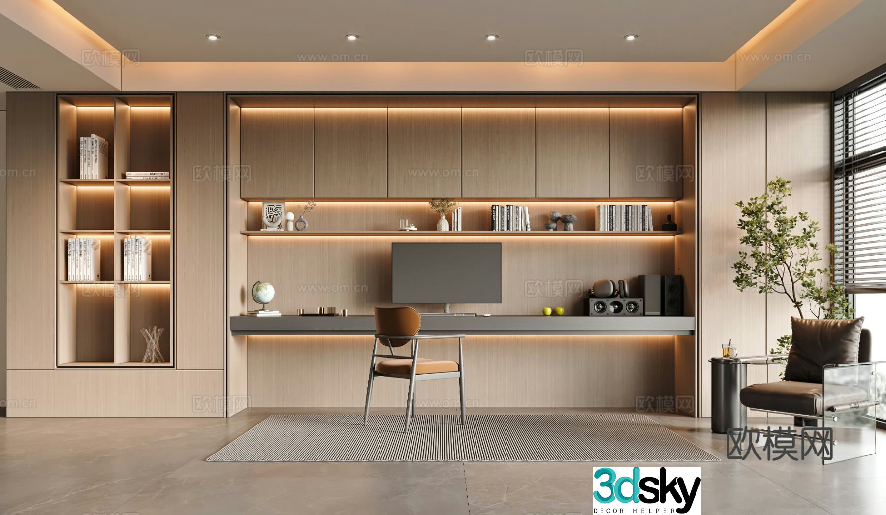 Modern study room 3d model