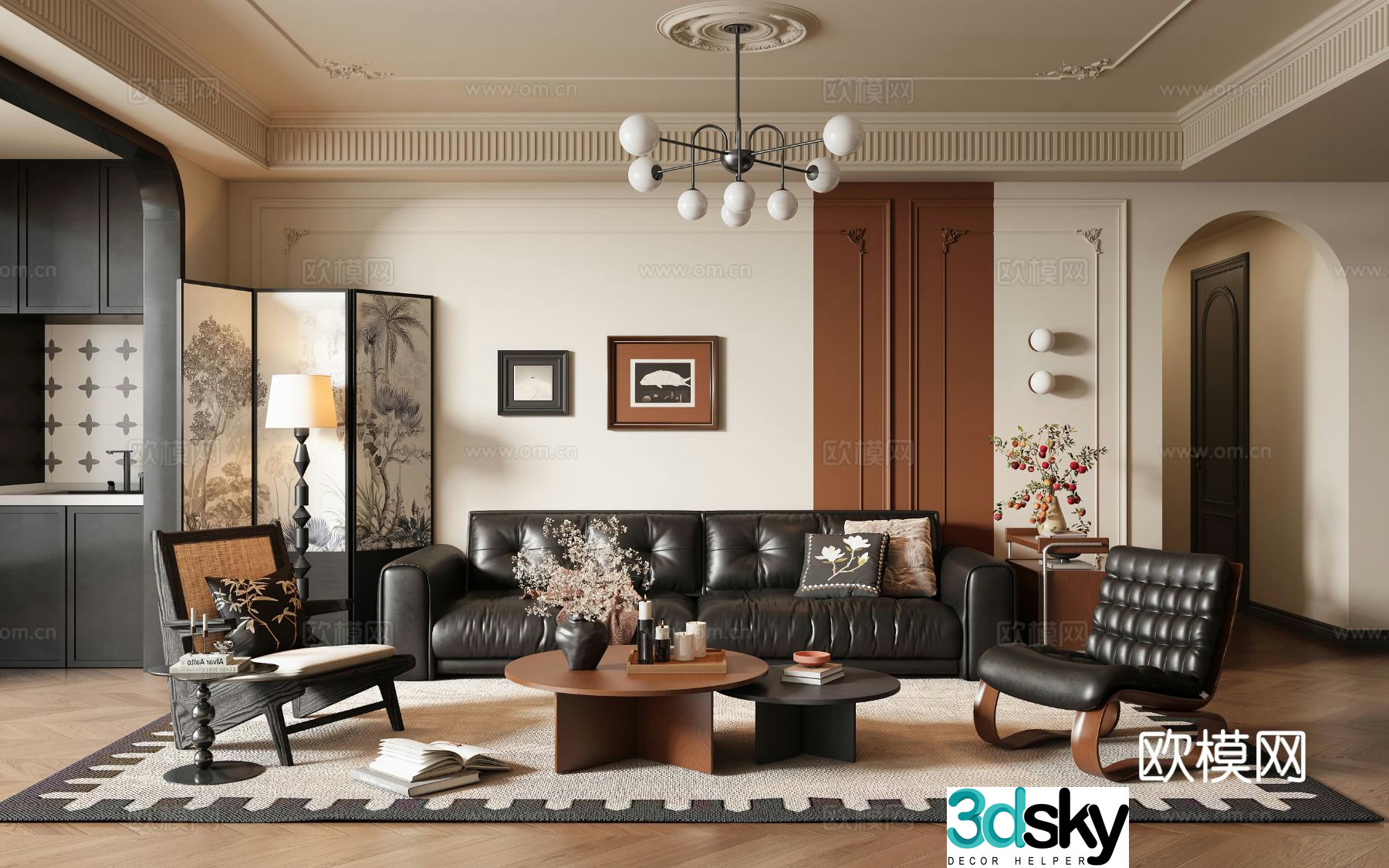 French retro living room 3d model