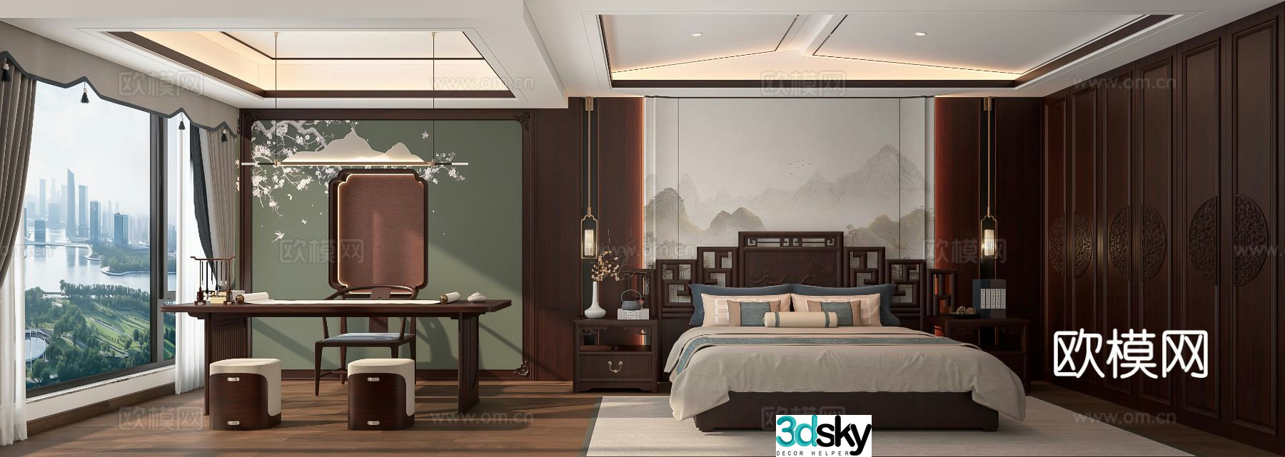 New Chinese style bedroom master bedroom 3d model