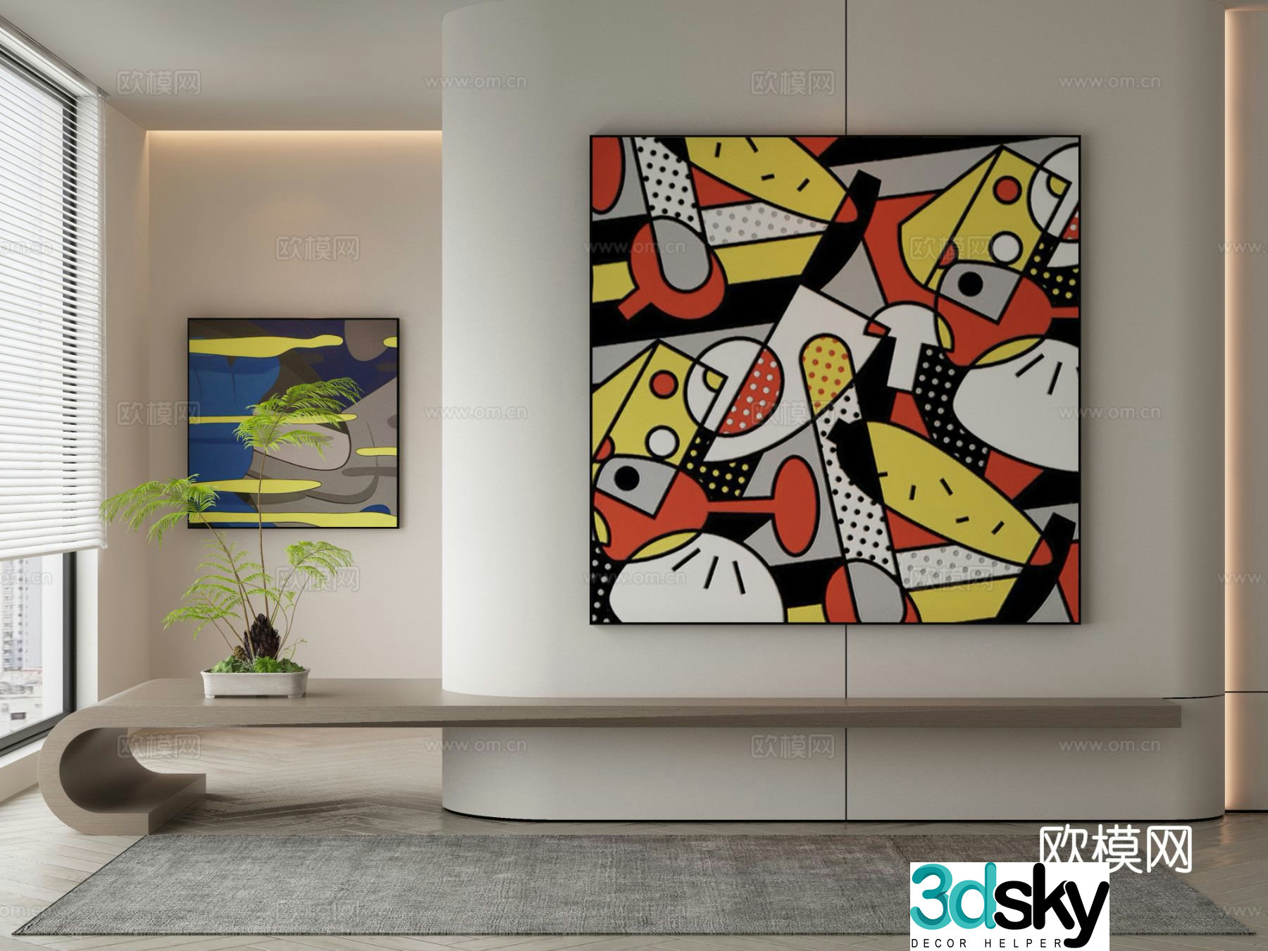 Modern decorative painting abstract painting geometric hanging painting 3D model