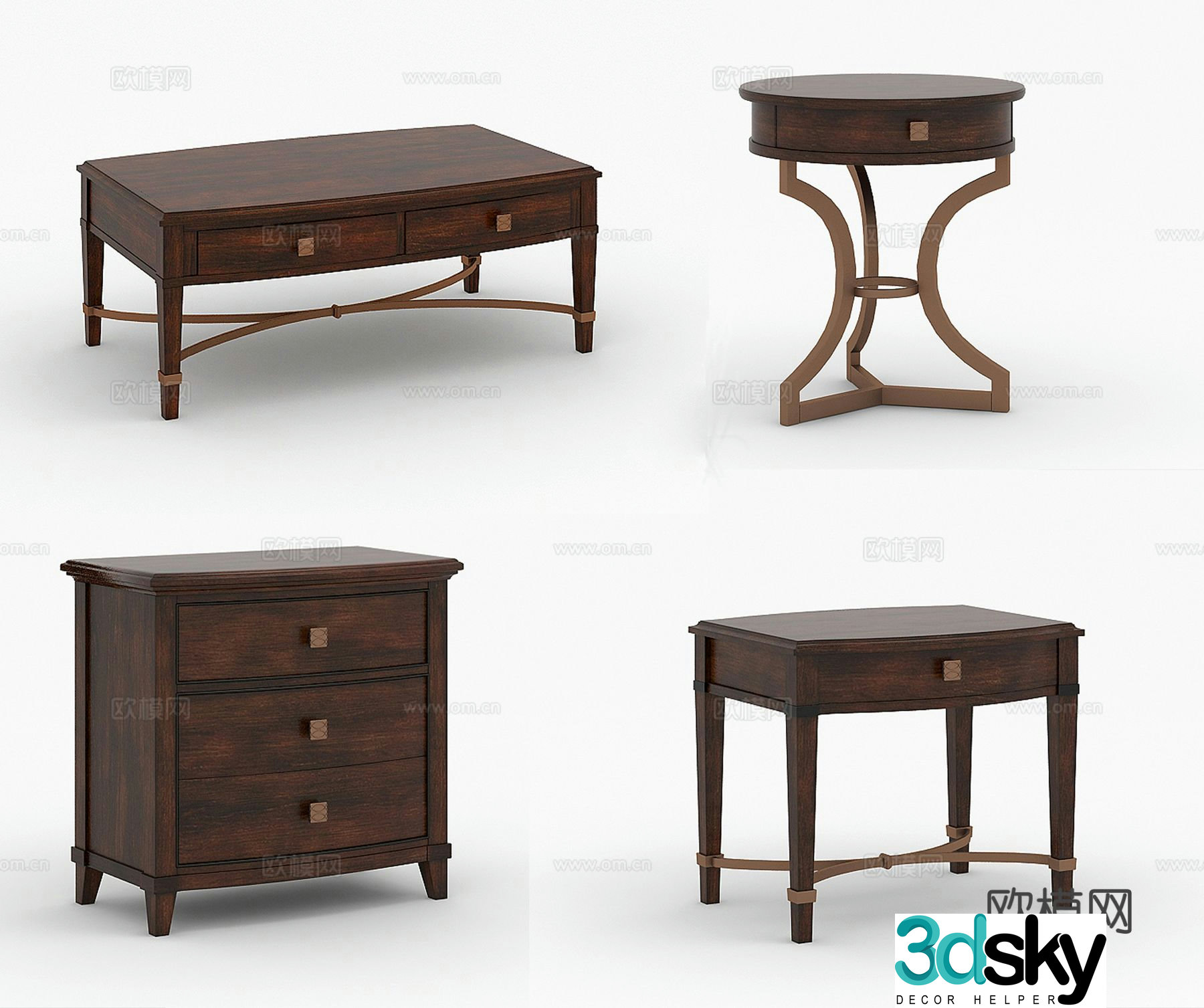 American coffee table round table bedside table 3d model