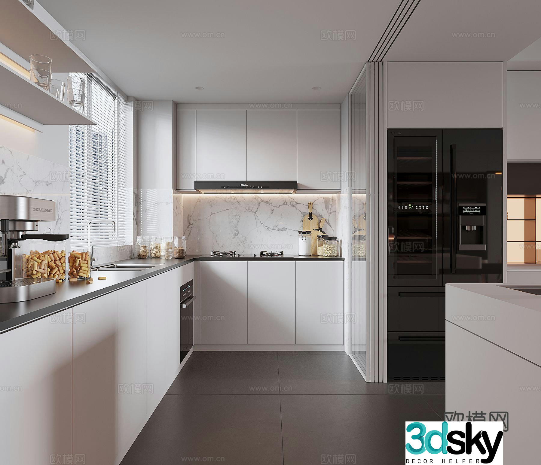Open kitchen L-shaped kitchen 3d model