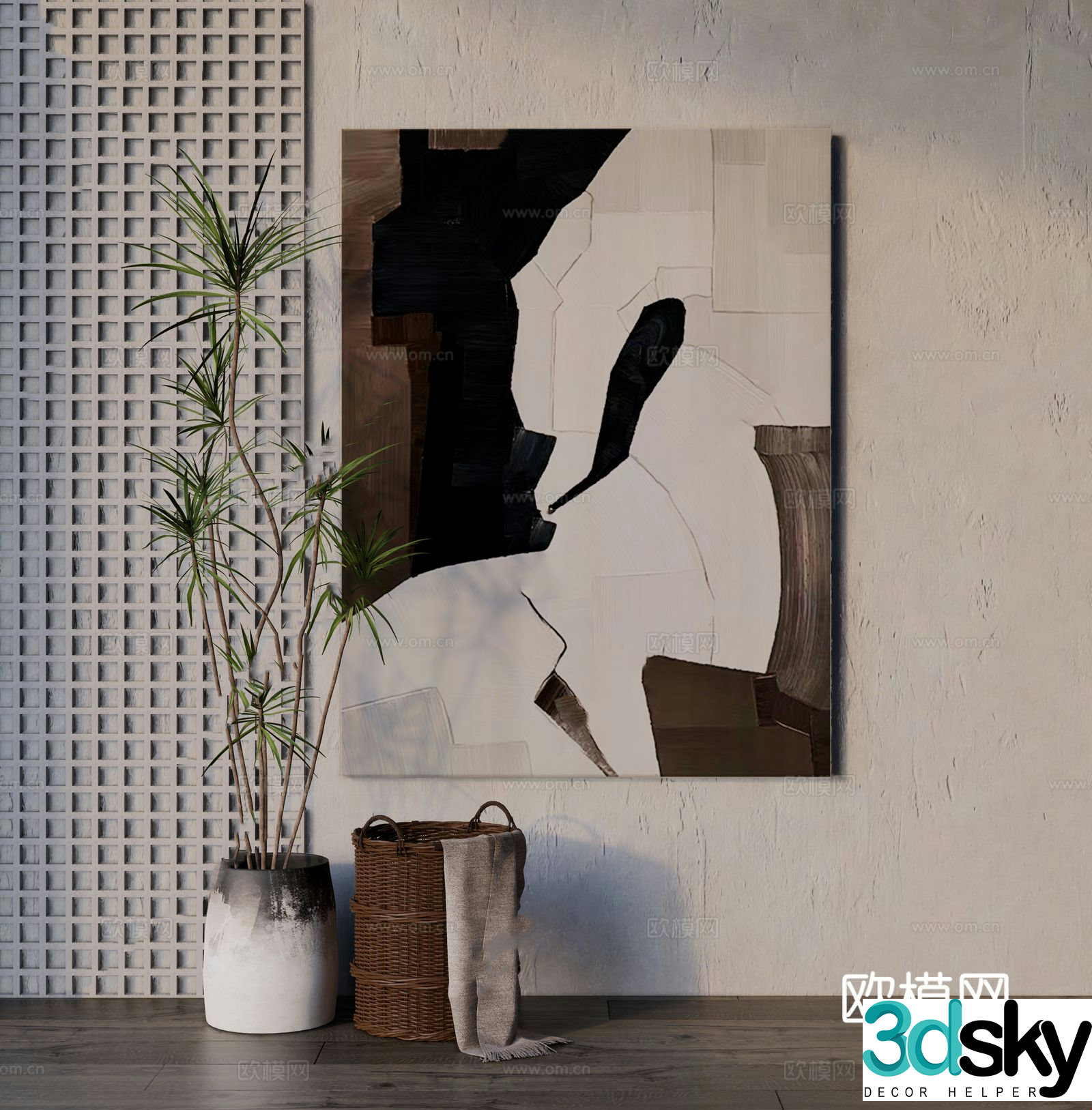 Wabi-sabi abstract painting hanging painting decorative painting 3d model