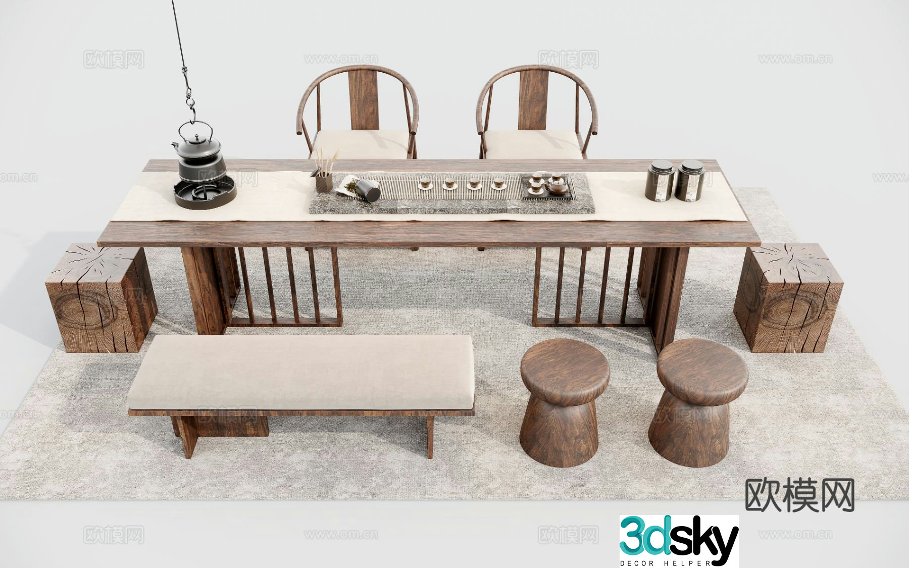 New Chinese style tea table tea table 3d model
