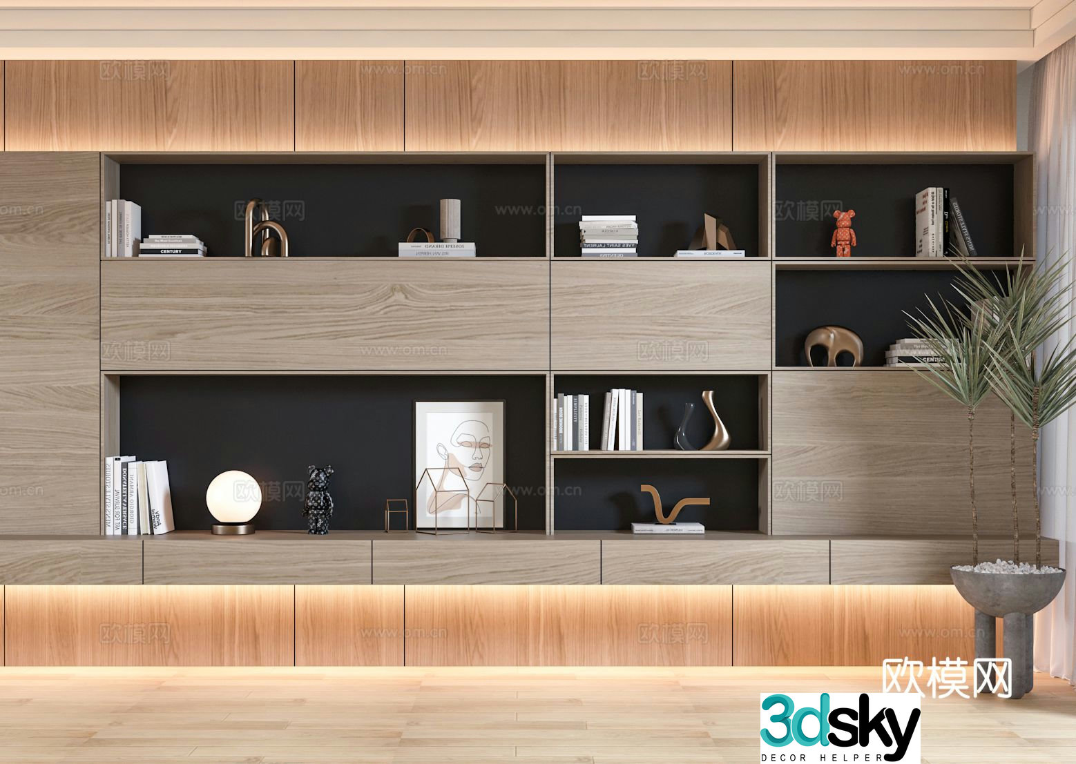 Log style decorative cabinet bookcase whole wall cabinet 3d model