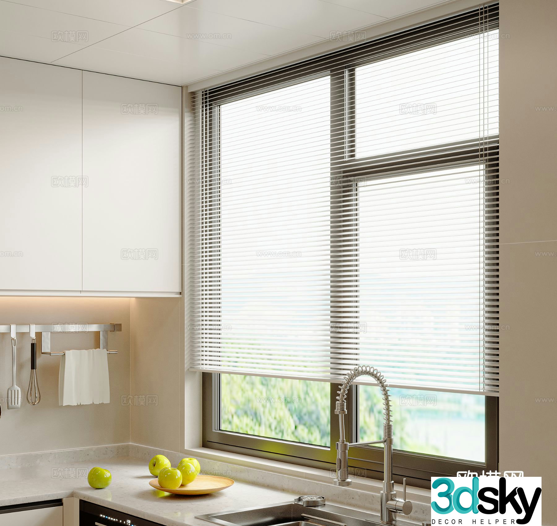 Plain curtains blackout curtains venetian blinds 3d model