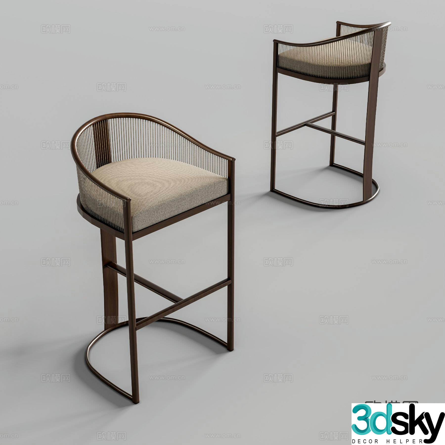 New Chinese Bar Stool Bar Stool High Stool 3D Model