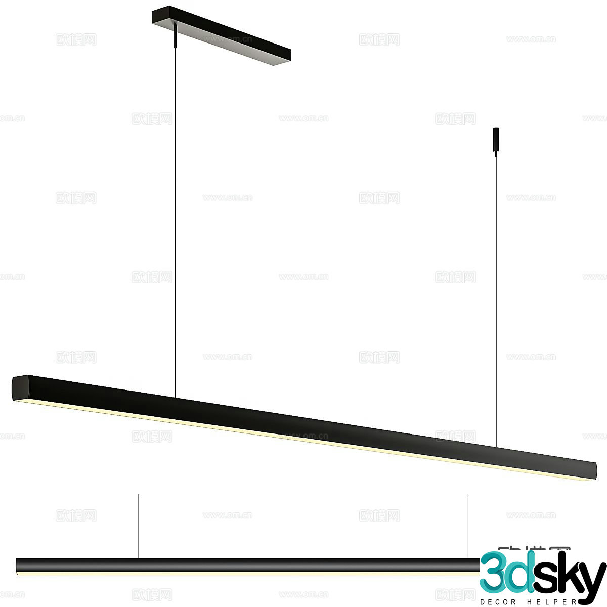 Minimalist long chandelier strip chandelier 3d model