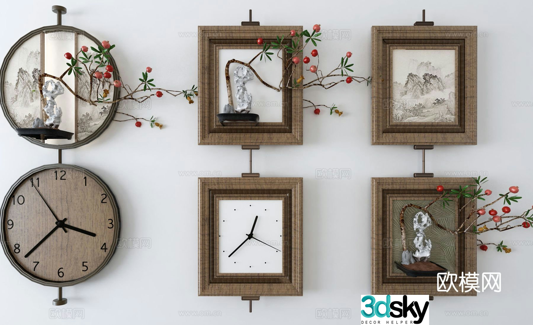 New Chinese style wall decoration landscape hanging decoration 3D model