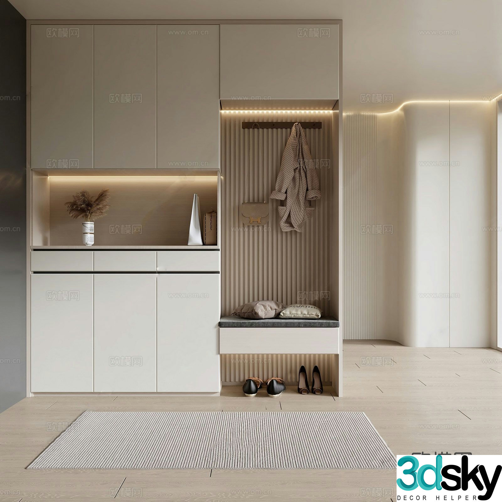 Cream style entrance shoe cabinet 3D model