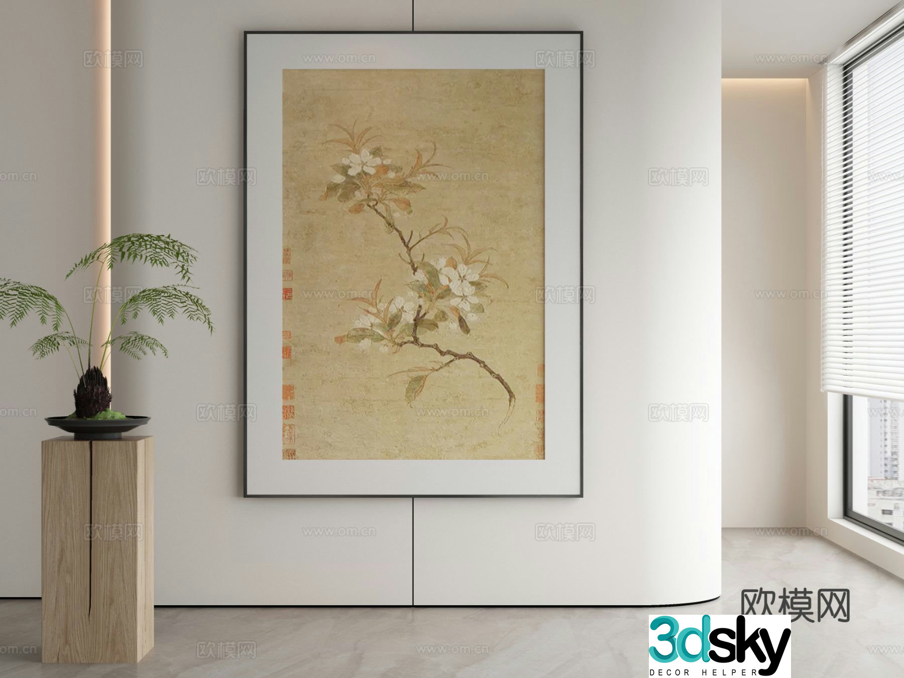 New Chinese style decorative painting flower hanging painting 3d model