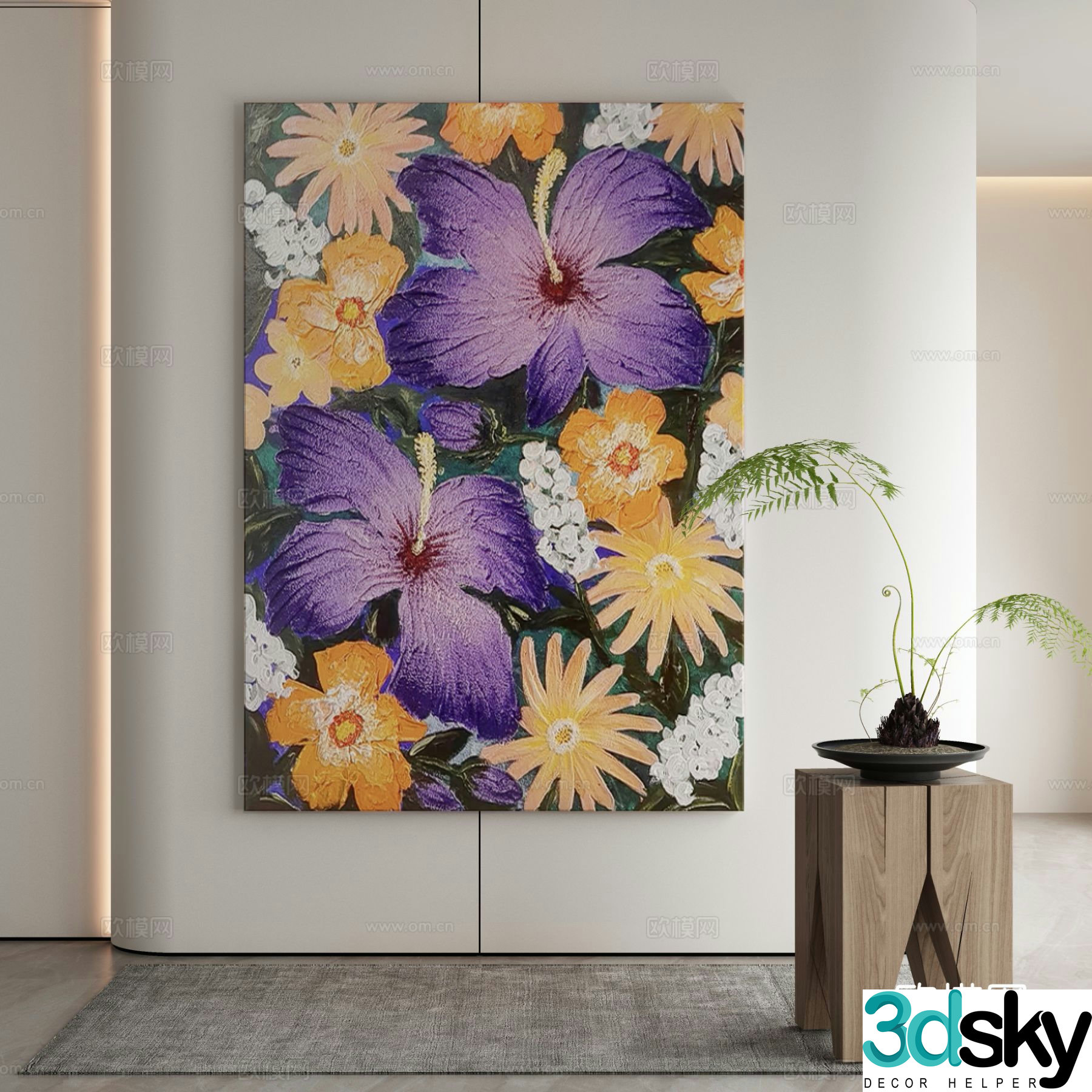 Modern flower painting decorative painting 3d model