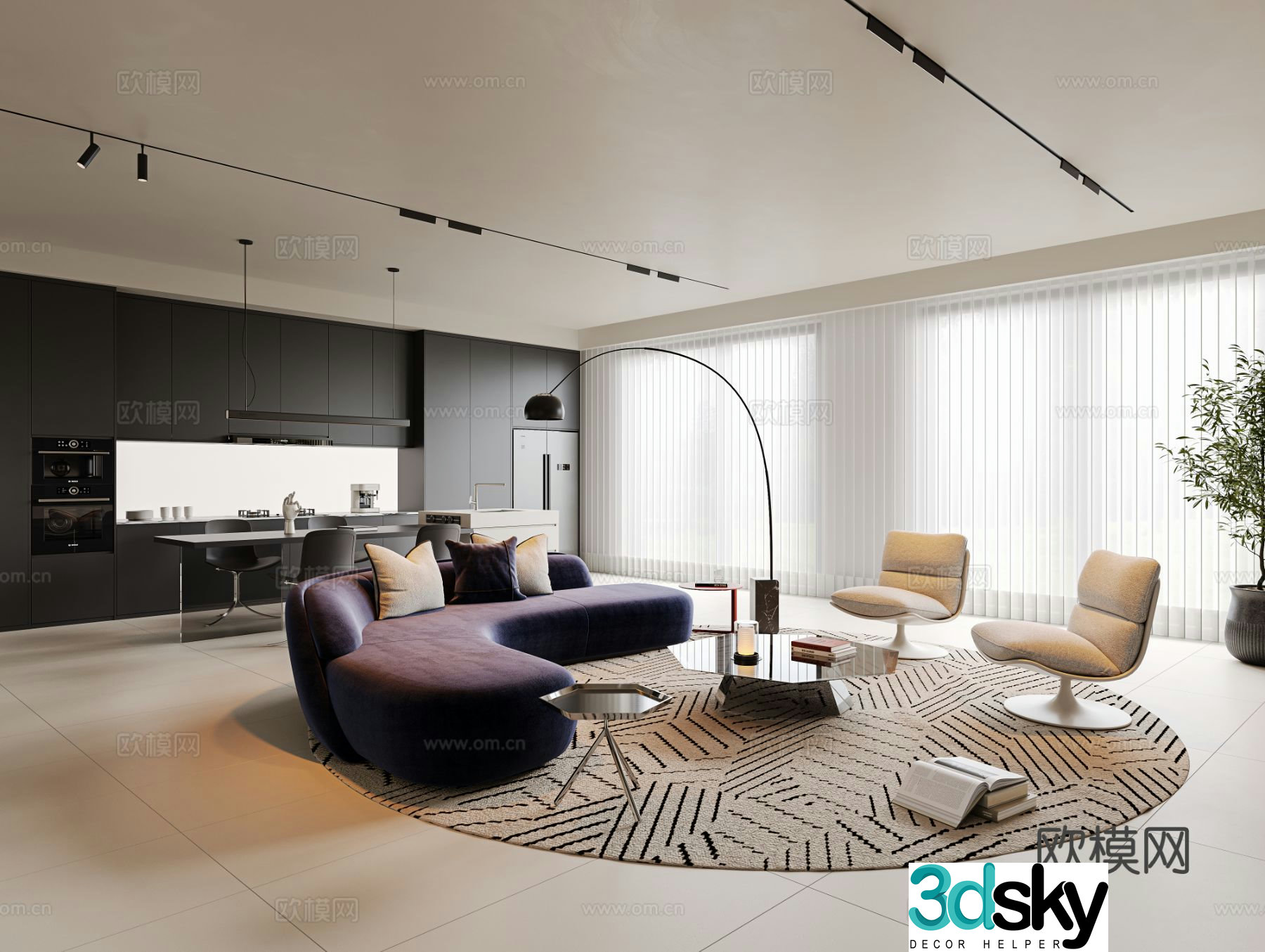 Cream style living room 3d model