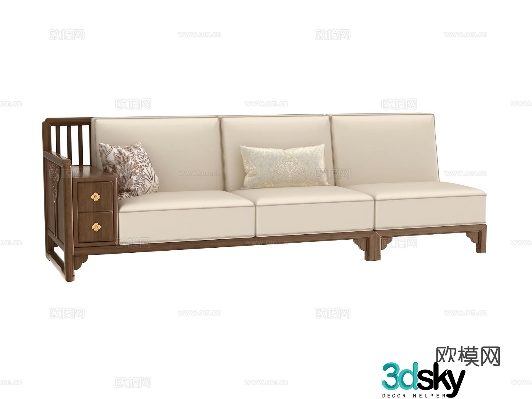 New Chinese style three seater sofa 3d model