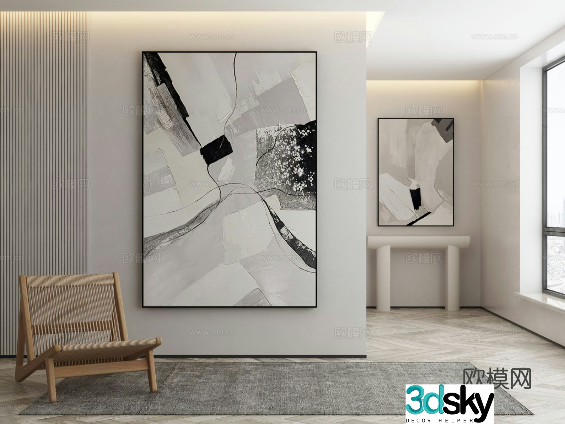 Modern decorative painting black and white painting 3d model