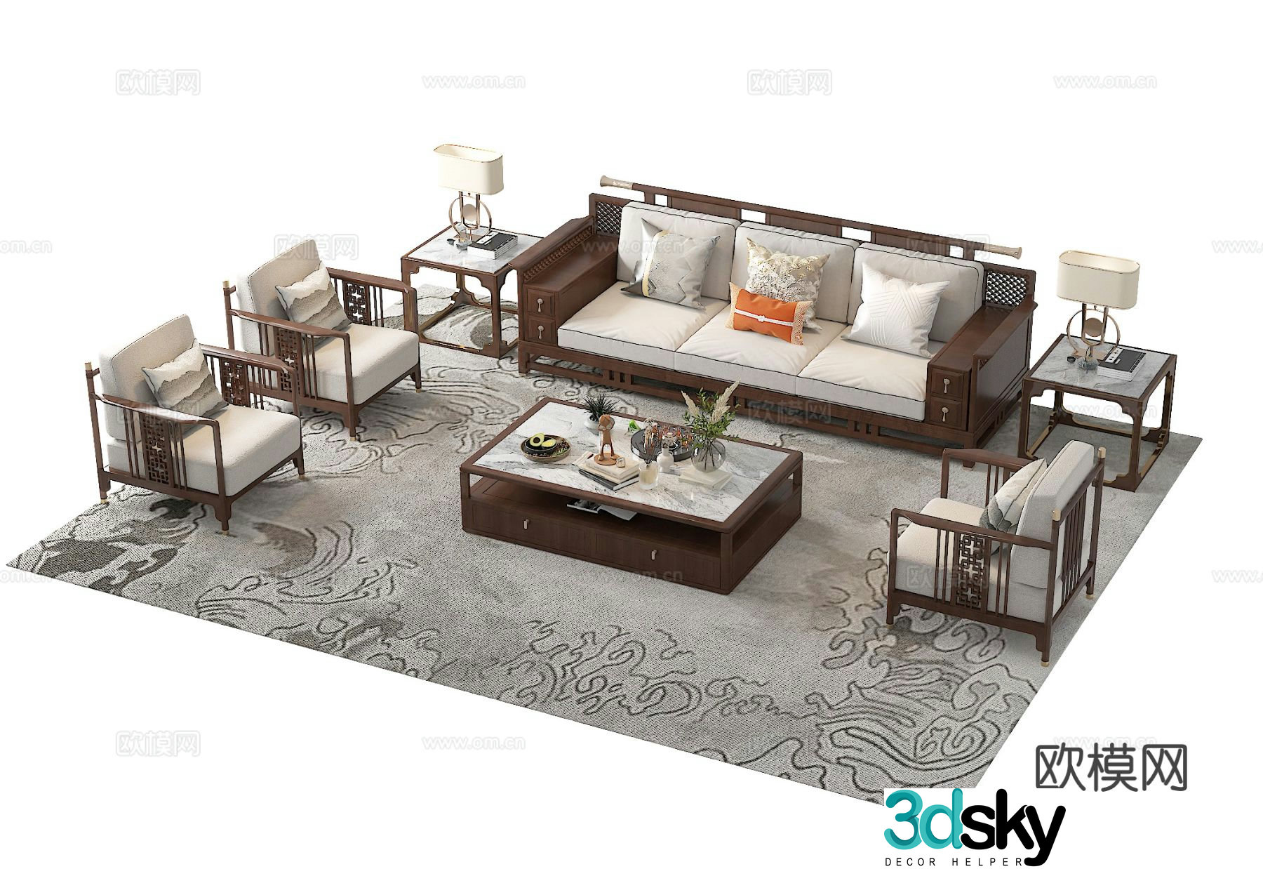 Chinese style modular sofa 3d model
