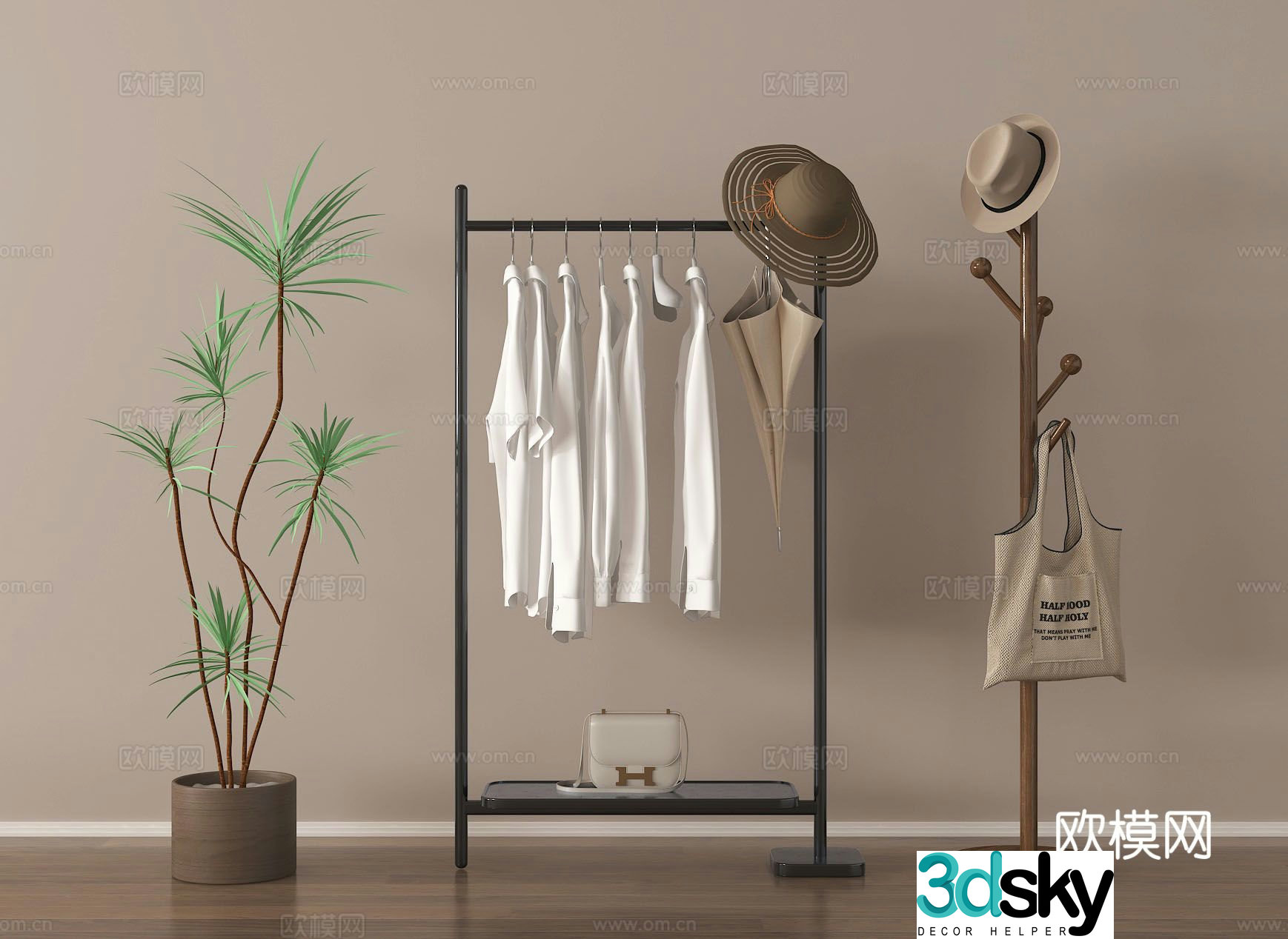 Coat rack clothes drying rack hook rack 3d model