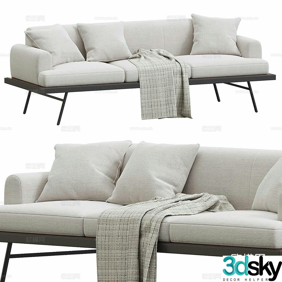 MONTROSE Italian minimalist three-person sofa fabric sofa 3D model