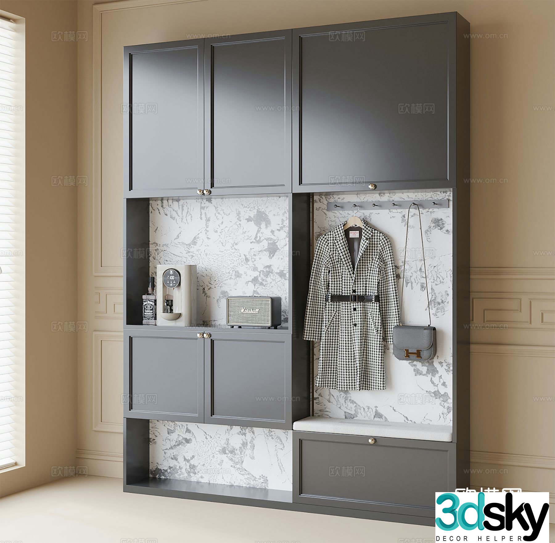 French entrance shoe cabinet 3D model of entry shoe cabinet