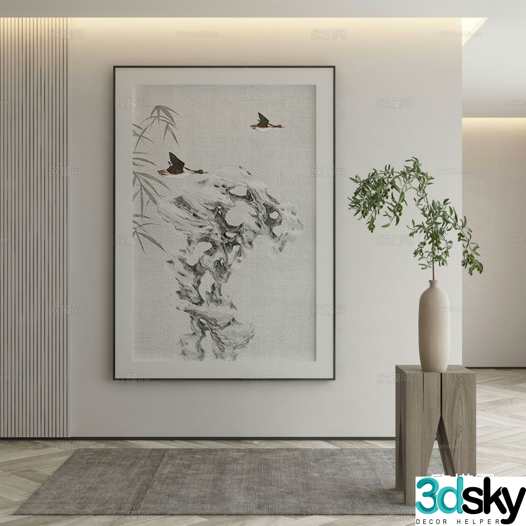 New Chinese style ink painting decorative painting 3D model