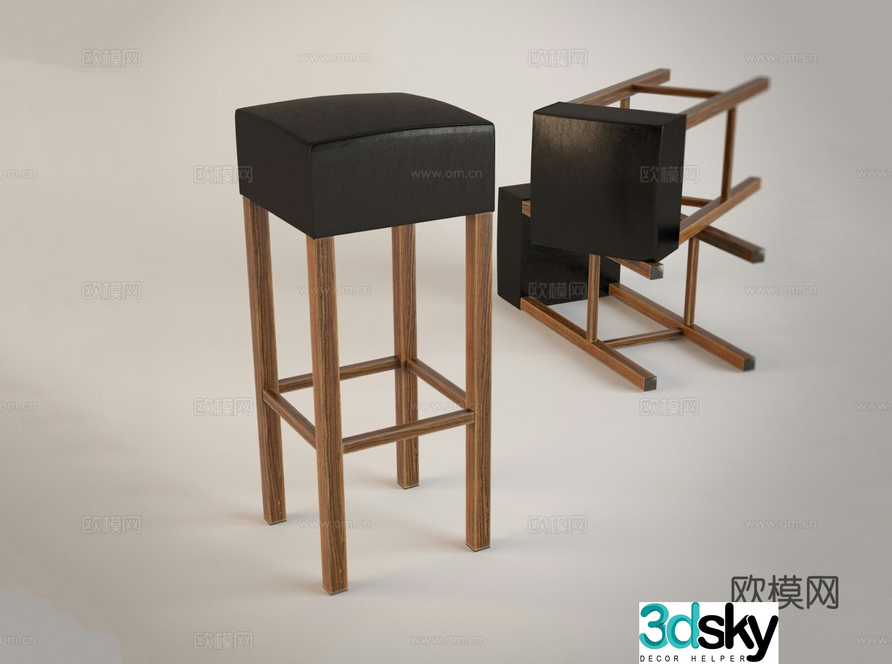 Log style bar chair bar stool high stool 3D model