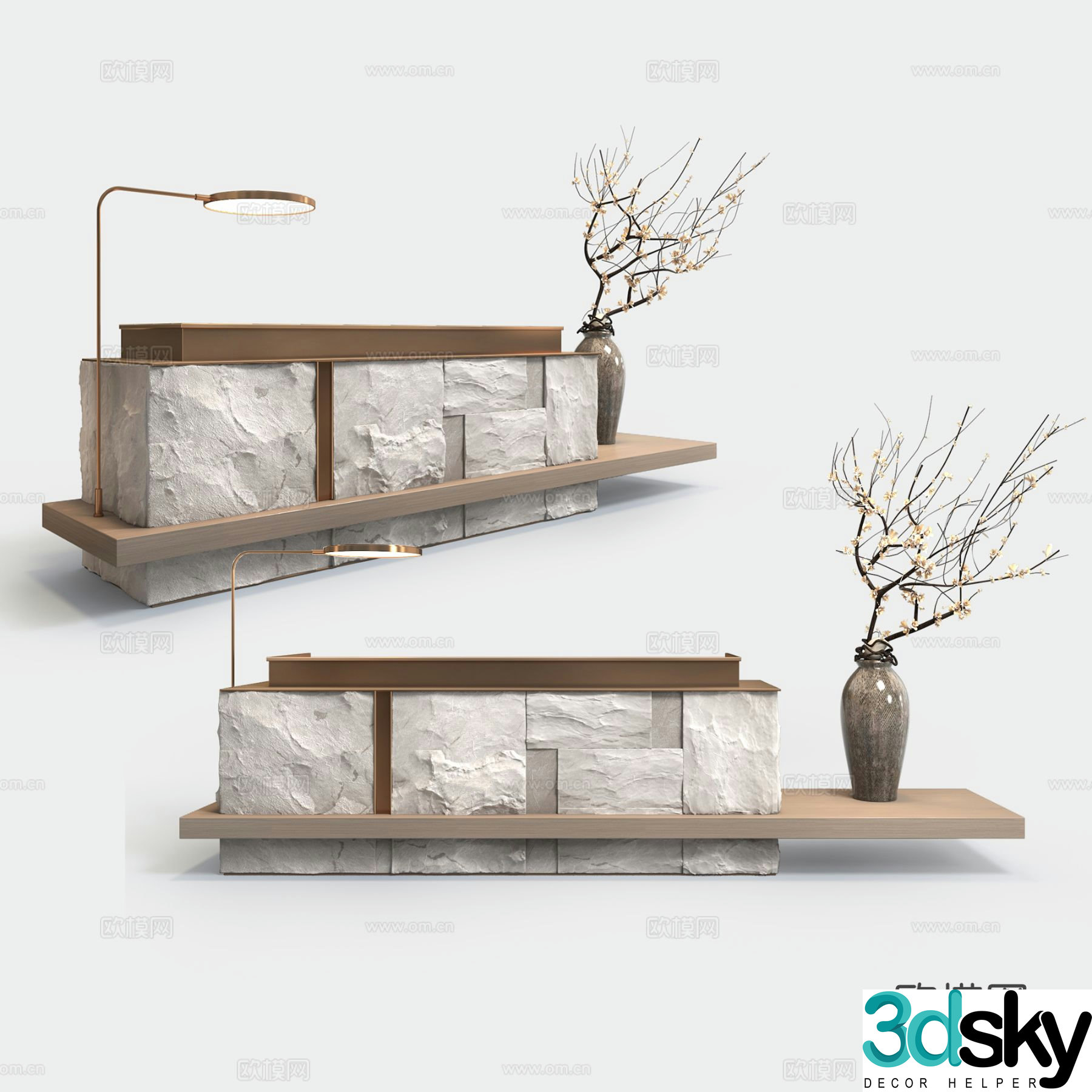 Japanese style front desk reception desk service desk 3d model
