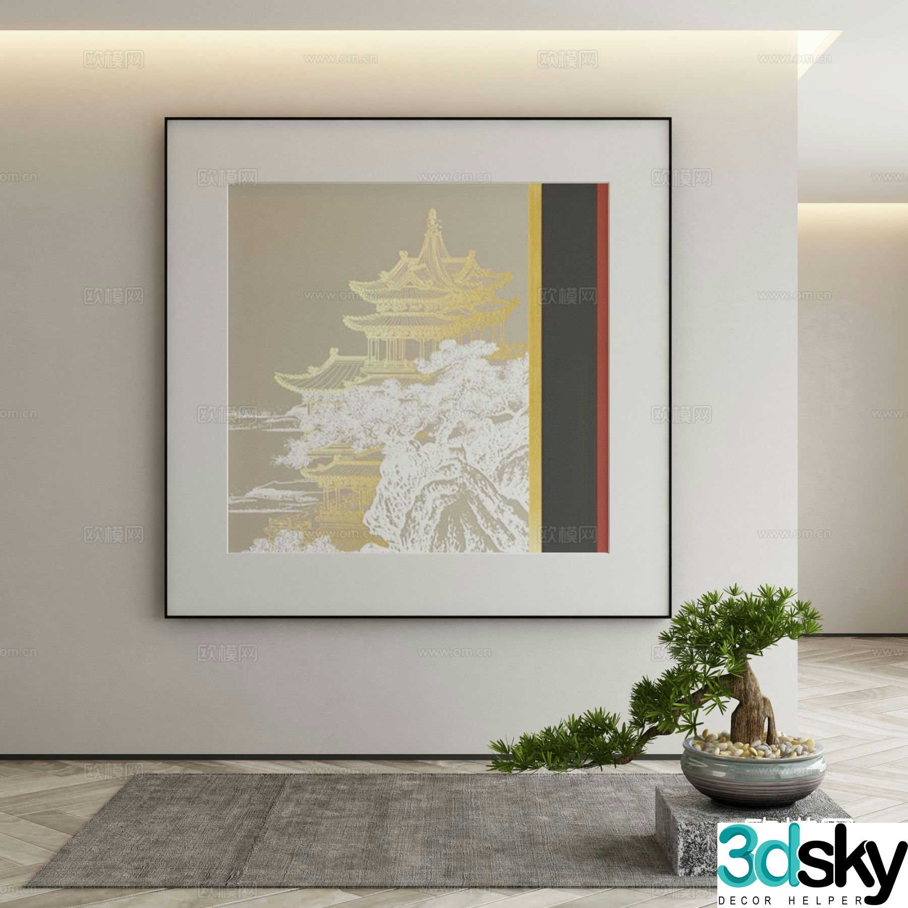 New Chinese style architectural painting decorative painting 3D model