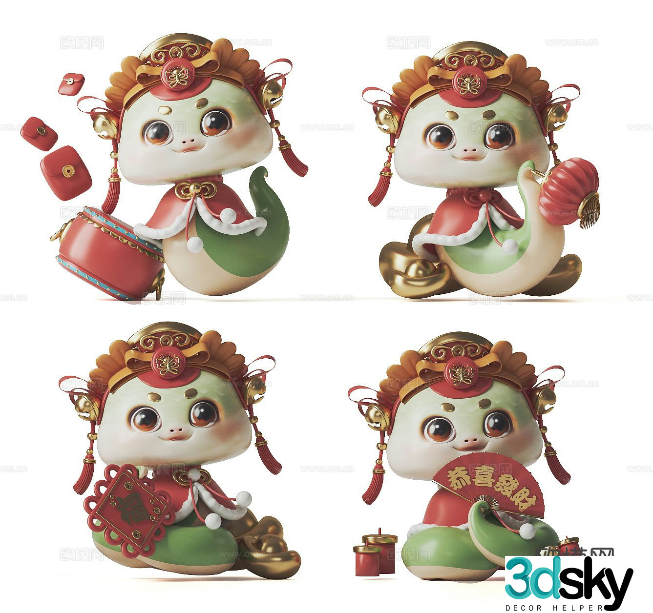 Modern Year of the Snake sculpture mascot ornament 3D model