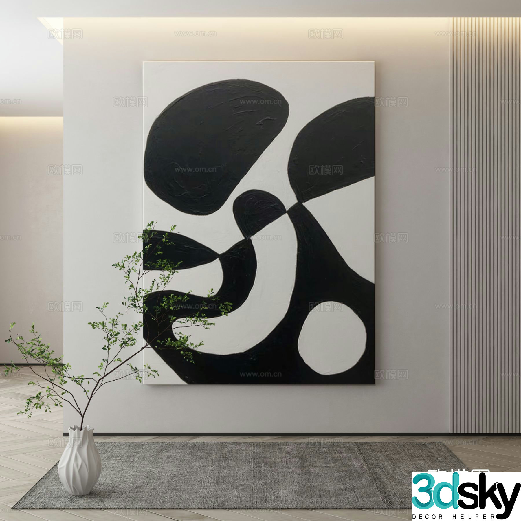 Modern decorative painting black and white hanging painting abstract painting 3d model