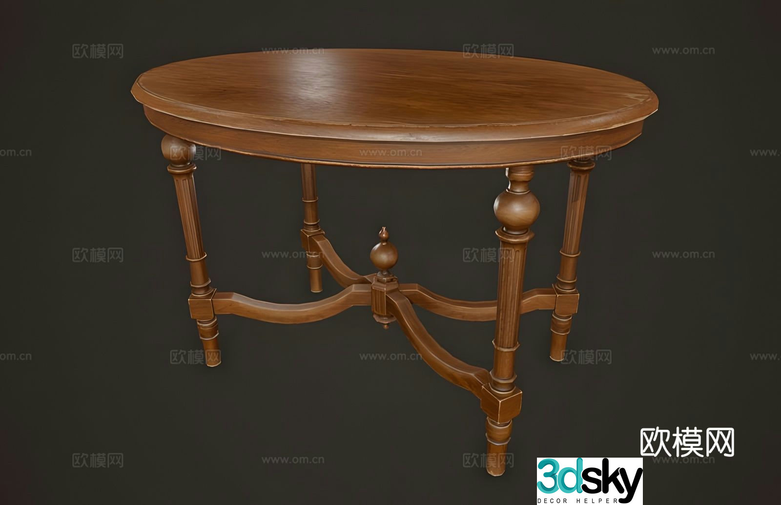 American dining table round table antique table 3d model