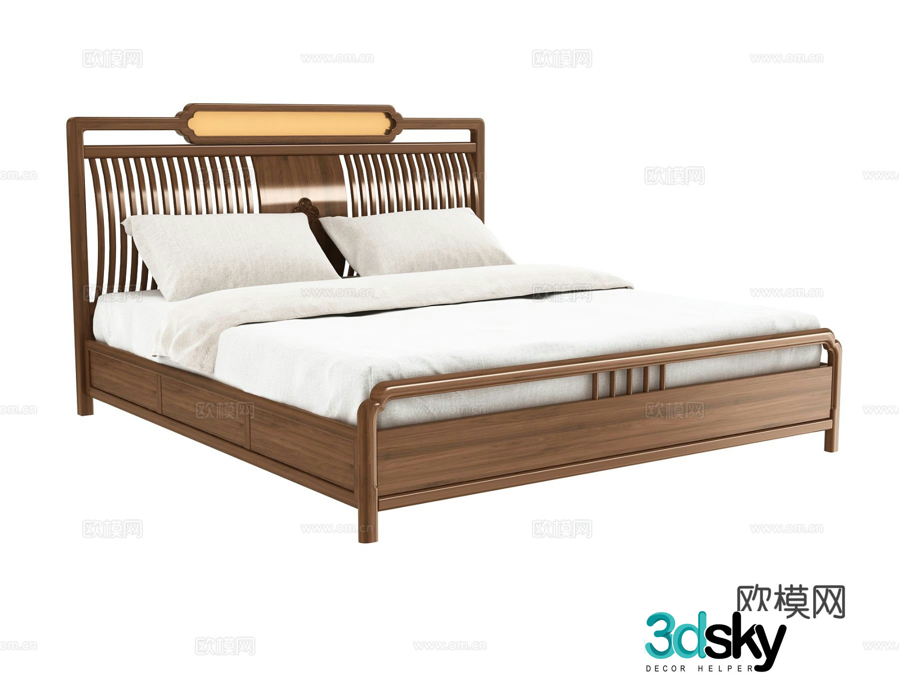 New Chinese style double bed 3d model