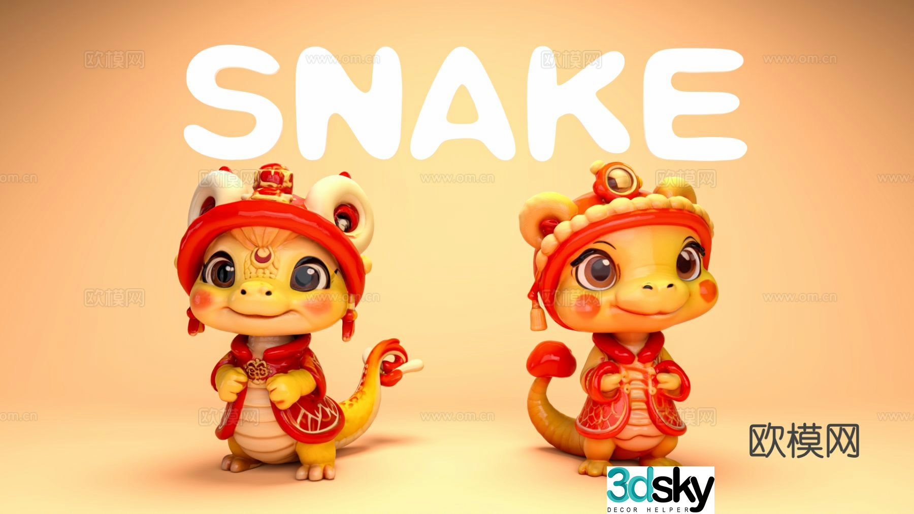 Cartoon Snake Trendy Play Zodiac Snake Sculpture Ornament 3D Model