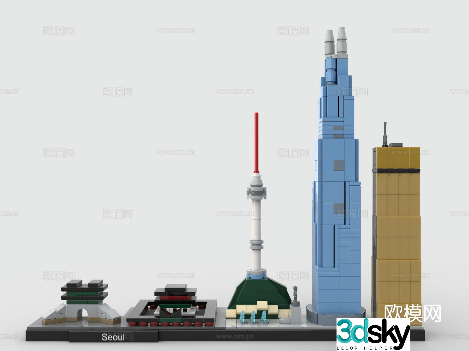 LEGO toys city skyline Seoul building blocks 3d model