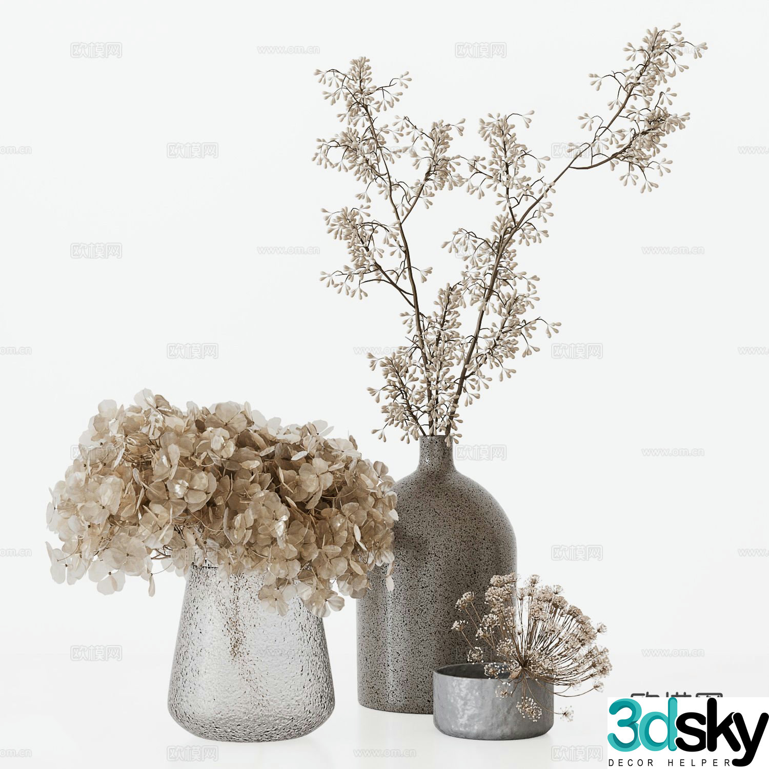 Floral Flowers Dried Flower Ornaments Creative Stems and Branches 3D Model